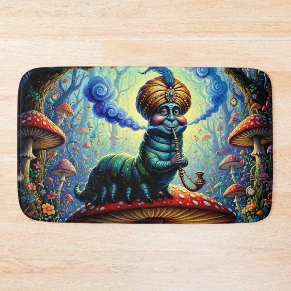 Item preview, Caterpillar on Mushroom Smoking Hookah Art Print - High Detail Pop Surrealism Alice in Wonderland Painting designed and sold by Art's Diner.