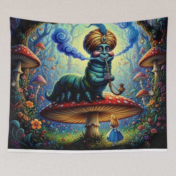 Item preview, Caterpillar on Mushroom Smoking Hookah Art Print - High Detail Pop Surrealism Alice in Wonderland Painting designed and sold by Art's Diner.