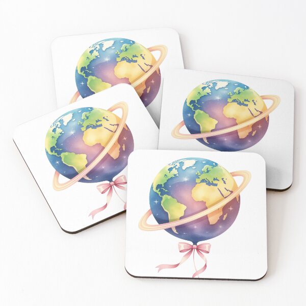 Item preview, Colorful globe with a ring and ribbon on a white background showing continents and oceans designed and sold by SpaceartLilu.