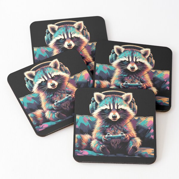 Item preview, Raccoon Playing Games – Neon Gamer Animal Design designed and sold by GrumpySableye.