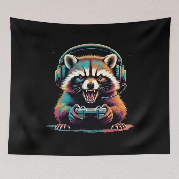 Item preview, Raccoon Gamer Energy – Colorful Video Game Art designed and sold by GrumpySableye.