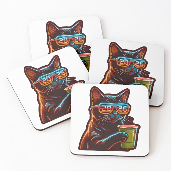 Item preview, Happy New Year 2026 Cool Party Cat - Glasses & Drink  designed and sold by Abdeelol.