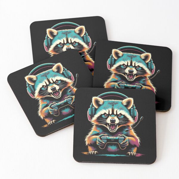 Item preview, Neon Gamer Raccoon – Cyberpunk Style Gaming Art designed and sold by GrumpySableye.