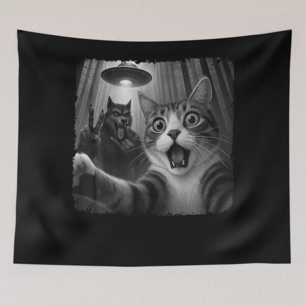 Item preview, Cat Selfie With Alien Ufo Alpha Wolf Funny Cat Taking Selfie designed and sold by MarisolOndricka.