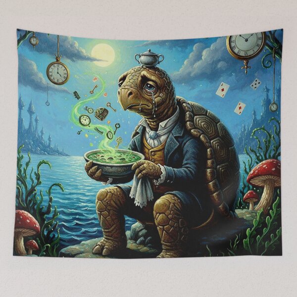 Item preview, Mock Turtle Crying in Moonlight Art Print - High Detail Pop Surrealism Alice in Wonderland Painting designed and sold by Art's Diner.