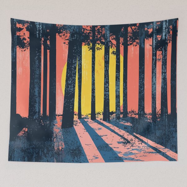 Aperçu de l'œuvre Arbres au coucher du soleil, nature, illustration minimaliste abstraite créée et vendue par LVTFCOarts.