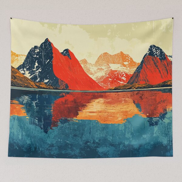 Aperçu de l'œuvre Illustration abstraite minimaliste d'un paysage de lac de montagne en Alaska créée et vendue par LVTFCOarts.