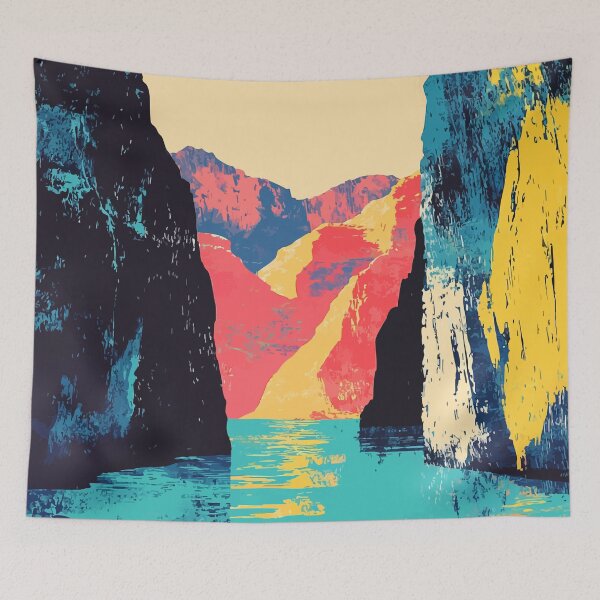 Aperçu de l'œuvre Illustration minimaliste abstraite d'un paysage de gorges de rivière de montagne créée et vendue par LVTFCOarts.