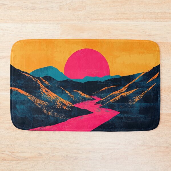 Aperçu de l'œuvre Illustration minimaliste abstraite d'un paysage rétro de montagnes de la rivière Rouge créée et vendue par LVTFCOarts.