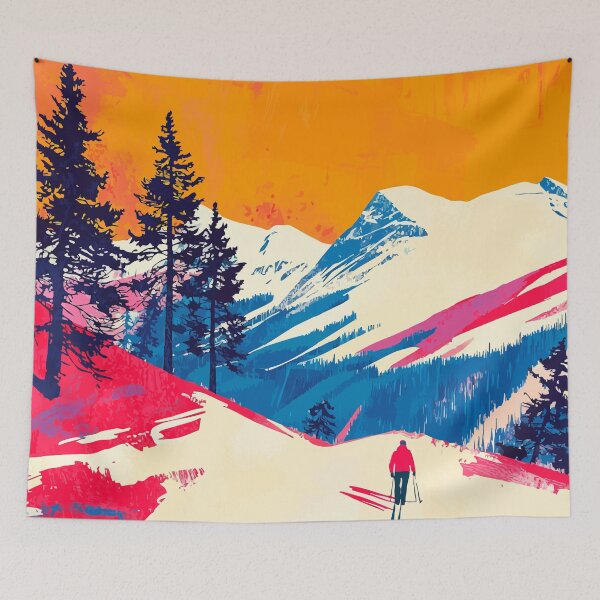 Aperçu de l'œuvre Illustration minimaliste abstraite d'un paysage de montagne enneigée rétro créée et vendue par LVTFCOarts.