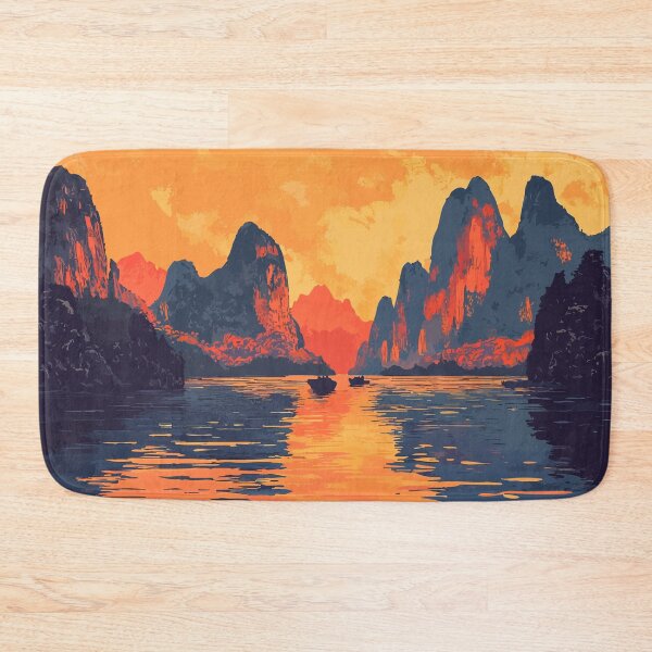 Aperçu de l'œuvre Paysage de coucher de soleil sur une montagne asiatique, nature, illustration d'art abstrait minimaliste créée et vendue par LVTFCOarts.