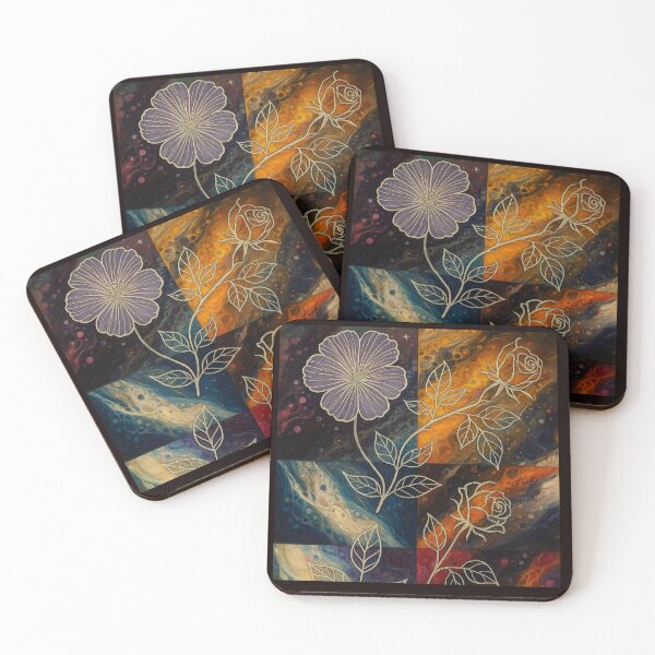 Item preview, Floral Line Art in Gold & Navy – Artistic Home Décor designed and sold by AnnaMagicArt.