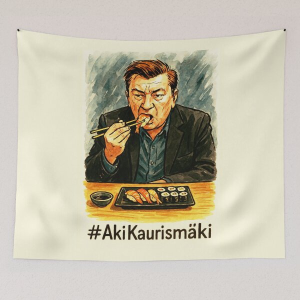 Item preview, Aki Kaurismaki - Comiendo sushi designed and sold by Sarcastic designs.
