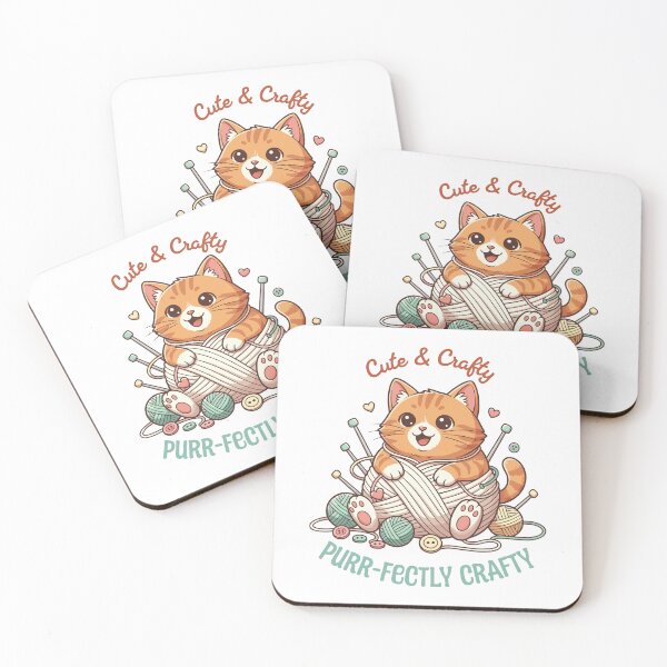 Item preview, Cute & Crafty Purr-fectly Crafty Kawaii Cat for Knitting Lovers designed and sold by DiverseDemand.