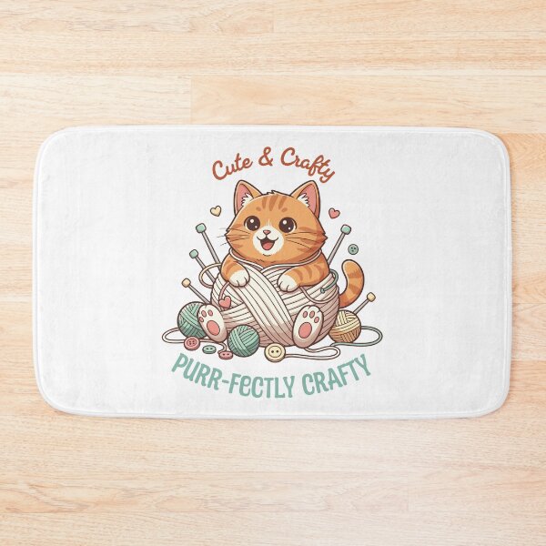 Item preview, Cute & Crafty Purr-fectly Crafty Kawaii Cat for Knitting Lovers designed and sold by DiverseDemand.