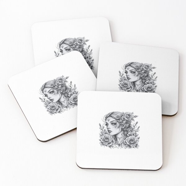 Item preview, Gothic Rose Woman Fine Line Portrait designed and sold by RED-MOUSE.