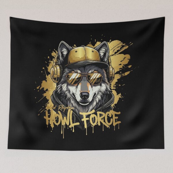 Item preview, Wild Rhythm Howl Force – Golden DJ Wolf With Headphones & Sunglasses Urban Street Art designed and sold by DiverseDemand.