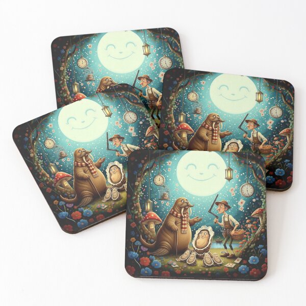 Item preview, Walrus and Carpenter Oysters Art Print - High Detail Pop Surrealism Through the Looking-Glass Painting designed and sold by Art's Diner.
