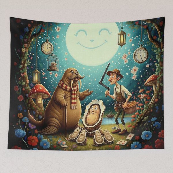 Item preview, Walrus and Carpenter Oysters Art Print - High Detail Pop Surrealism Through the Looking-Glass Painting designed and sold by Art's Diner.
