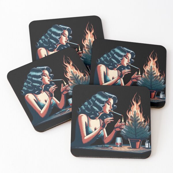 Item preview, Retro Pin-Up Girl Lighting Cigarette by Burning Tree. designed and sold by Spark2Seduction.