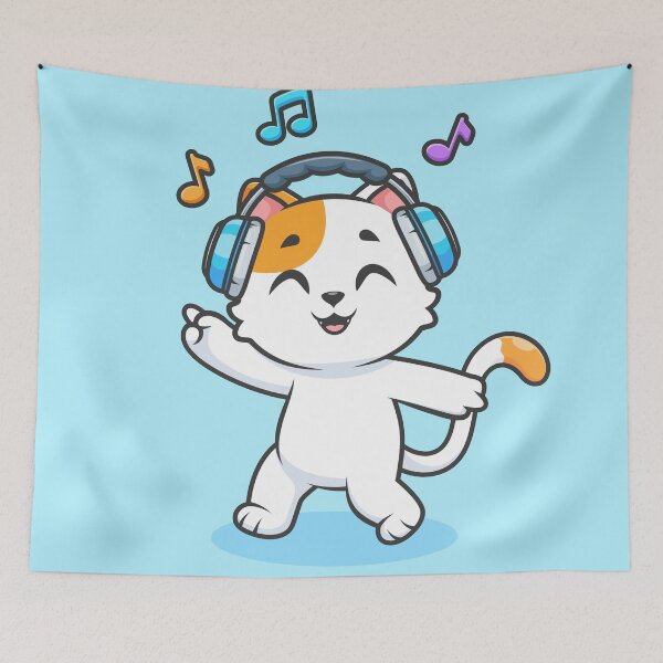 Item preview, Cute Cat Listening to Music with Headphones – Cartoon Vector Icon Illustration (Animal & Music Theme) designed and sold by hjian8219.