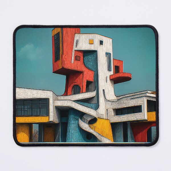 Item preview, Abstract Architectural Structure with Bold Red Yellow Blue and White Geometric Forms designed and sold by OlfactoART Studio.