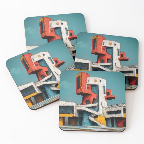 Item preview, Abstract Architectural Structure with Bold Red Yellow Blue and White Geometric Forms designed and sold by OlfactoART Studio.