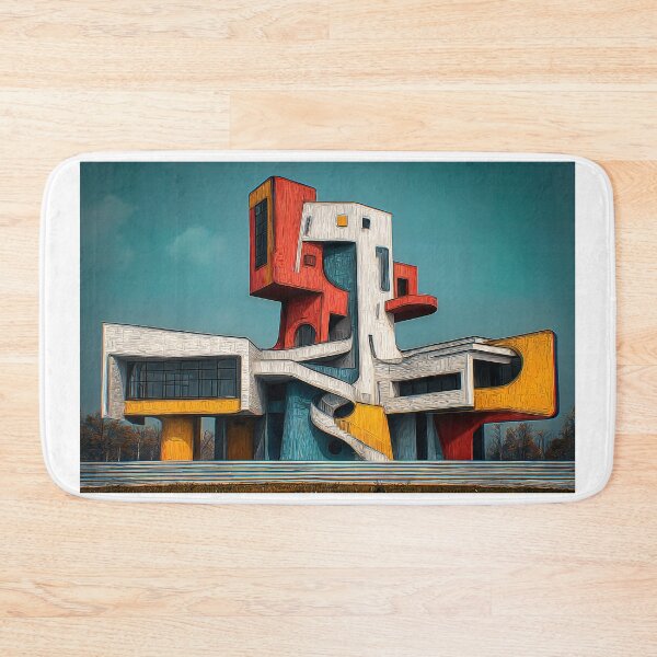 Item preview, Abstract Architectural Structure with Bold Red Yellow Blue and White Geometric Forms designed and sold by OlfactoART Studio.