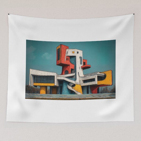Item preview, Abstract Architectural Structure with Bold Red Yellow Blue and White Geometric Forms designed and sold by OlfactoART Studio.