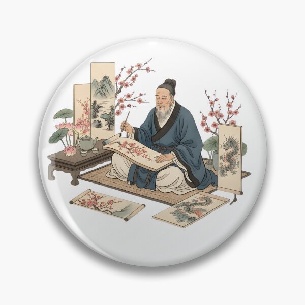 Item preview, Timeless Zen Master Artist: Traditional Asian Brush Painting & Tea Ceremony Aesthetic designed and sold by VibranPalette.