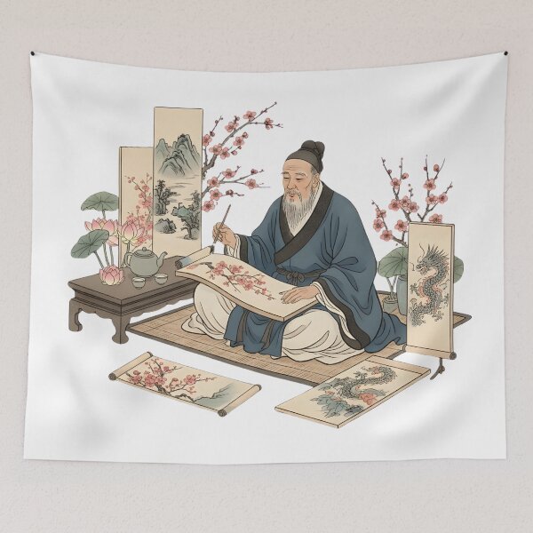 Item preview, Timeless Zen Master Artist: Traditional Asian Brush Painting & Tea Ceremony Aesthetic designed and sold by VibranPalette.