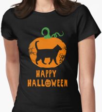Halloween cat pumpkin Women's Fitted T-Shirt