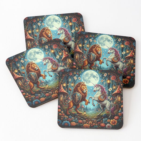 Item preview, Lion and Unicorn Battle Royal Art Print - High Detail Pop Surrealism Through the Looking-Glass Painting designed and sold by Art's Diner.