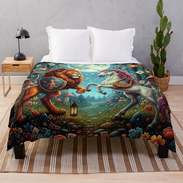 Item preview, Lion and Unicorn Battle Royal Art Print - High Detail Pop Surrealism Through the Looking-Glass Painting designed and sold by Art's Diner.