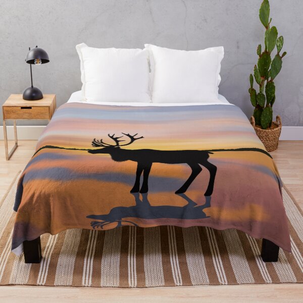 Item preview, Reindeer Silhouette Sunset Tundra designed and sold by JLDxArt.