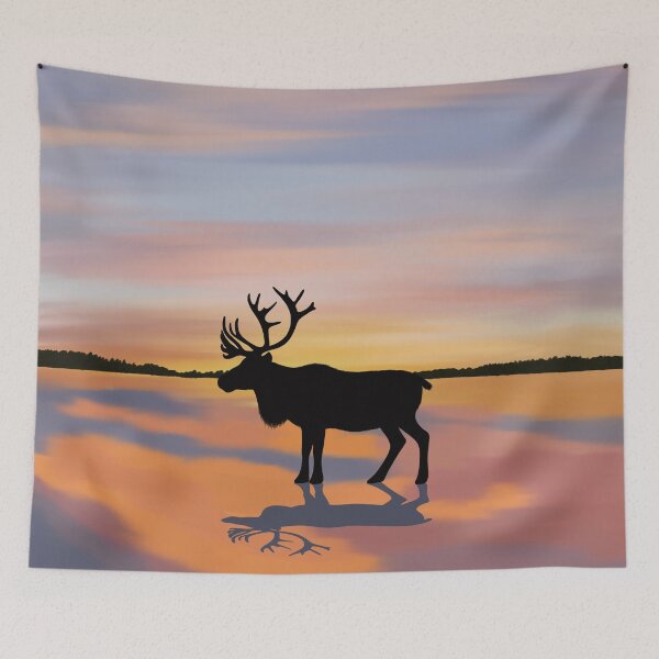 Item preview, Reindeer Silhouette Sunset Tundra  designed and sold by JLDxArt.