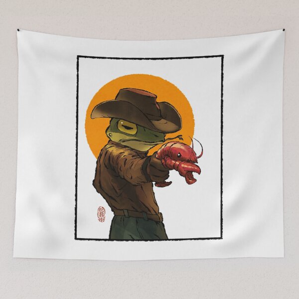 Item preview, Gunslinger Cowboy Western Frog With Pistol Shrimp Crawdad Artwork Drawing With Frame designed and sold by IsaGomes12.