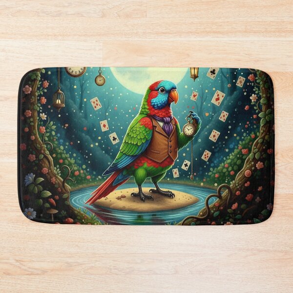 Item preview, Colorful Lory Bird with Pocket Watch Art Print - High Detail Pop Surrealism Alice in Wonderland Painting designed and sold by Art's Diner.
