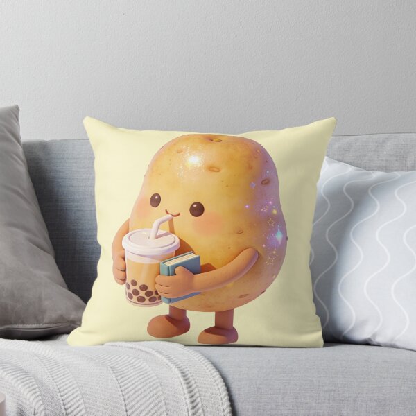 Item preview, Sparkly Kawaii Potato Character Enjoying Bubble Tea and a Good Book | Cute 3D Food Art designed and sold by Cherrydora.