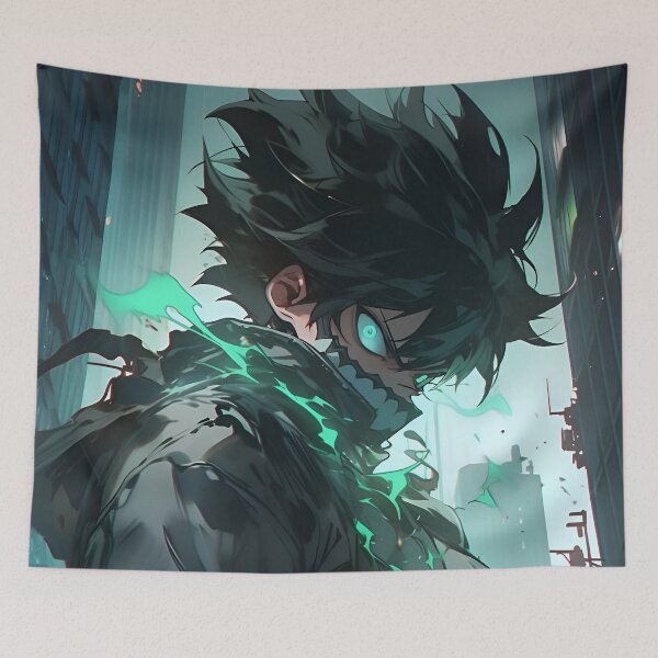 Item preview, Emerald Awakening – Dark Anime Hero with Neon Energy designed and sold by Dyan4.