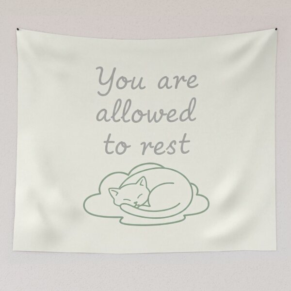 Item preview, "You Are Allowed to Rest" Minimalist Calming Cat Art Print - Sage Green & Neutral Aesthetic designed and sold by Zara’s shop.