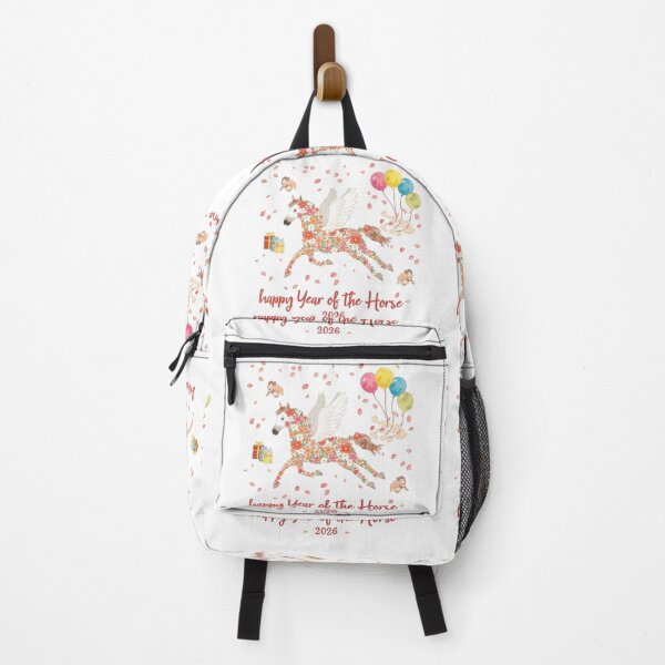 Item preview, Year of the Horse concept with elegant horse and festive decor. Christmas mockup with white horse and white shopping bag, blank space for logo or text. Cozy festive mood with pine branches, lights. designed and sold by PWDigitalArt.