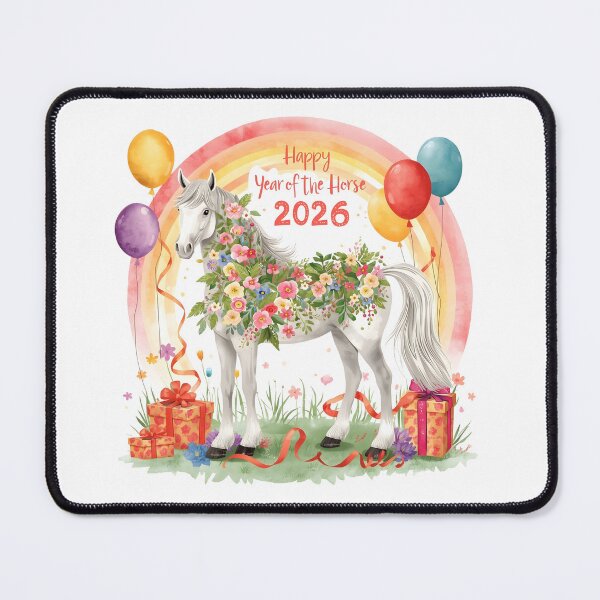 Item preview, Chinese Happy New Year 2026 banner poster. Horse silhouette icon, flowers, Asian clouds on orange background. Vector illustration. Astrology China lunar calendar, modern animal symbol. Place for text designed and sold by PWDigitalArt.