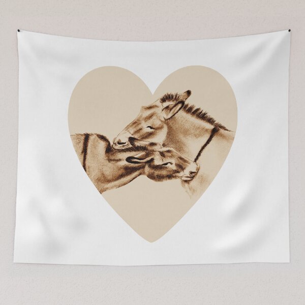 Item preview, Drawing of two donkeys scratching each other inside a heart - brown colored version designed and sold by SylvieG18.