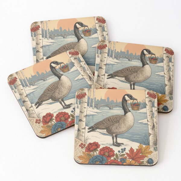 Item preview, Winter Canada Goose With Berries And Vintage Flowers designed and sold by CoffeeinBloom.