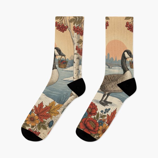 Item preview, Winter Canada Goose With Berries And Vintage Flowers designed and sold by CoffeeinBloom.