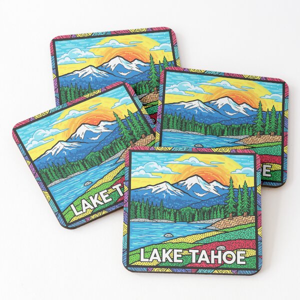 Item preview, Colorful Lake Tahoe Illustrated Landscape with Tribal Frame designed and sold by KiwiRider.