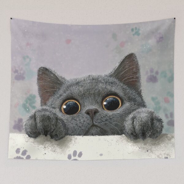 Item preview, Chartreux Cat Peeking over Wall 01 designed and sold by Elisabeth Lucas.