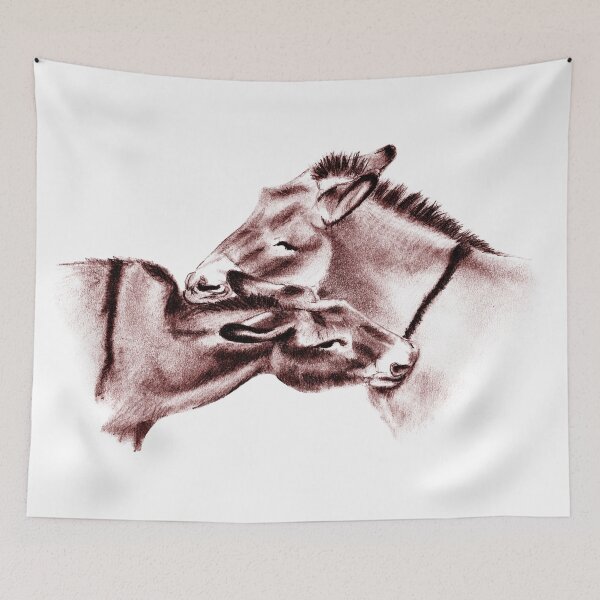 Item preview, Drawing of two donkeys scratching each other - red-brown colored version designed and sold by SylvieG18.