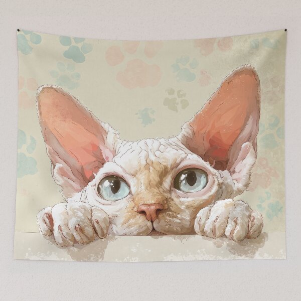 Item preview, Devon Rex Peeking over Wall 01 designed and sold by Elisabeth Lucas.